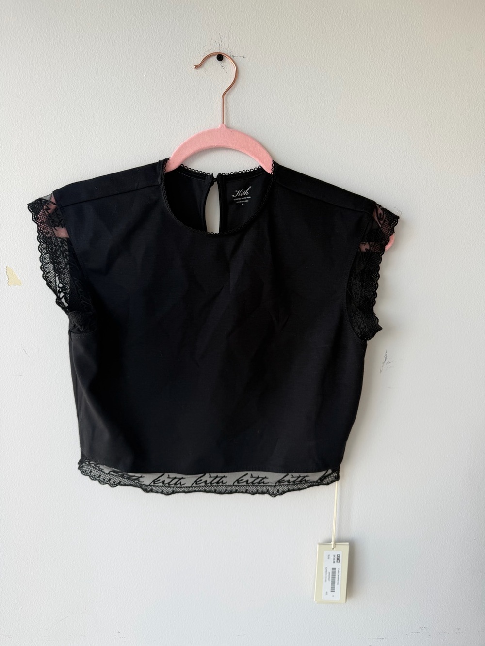 Kith Black Lace-Trim Crop Top
